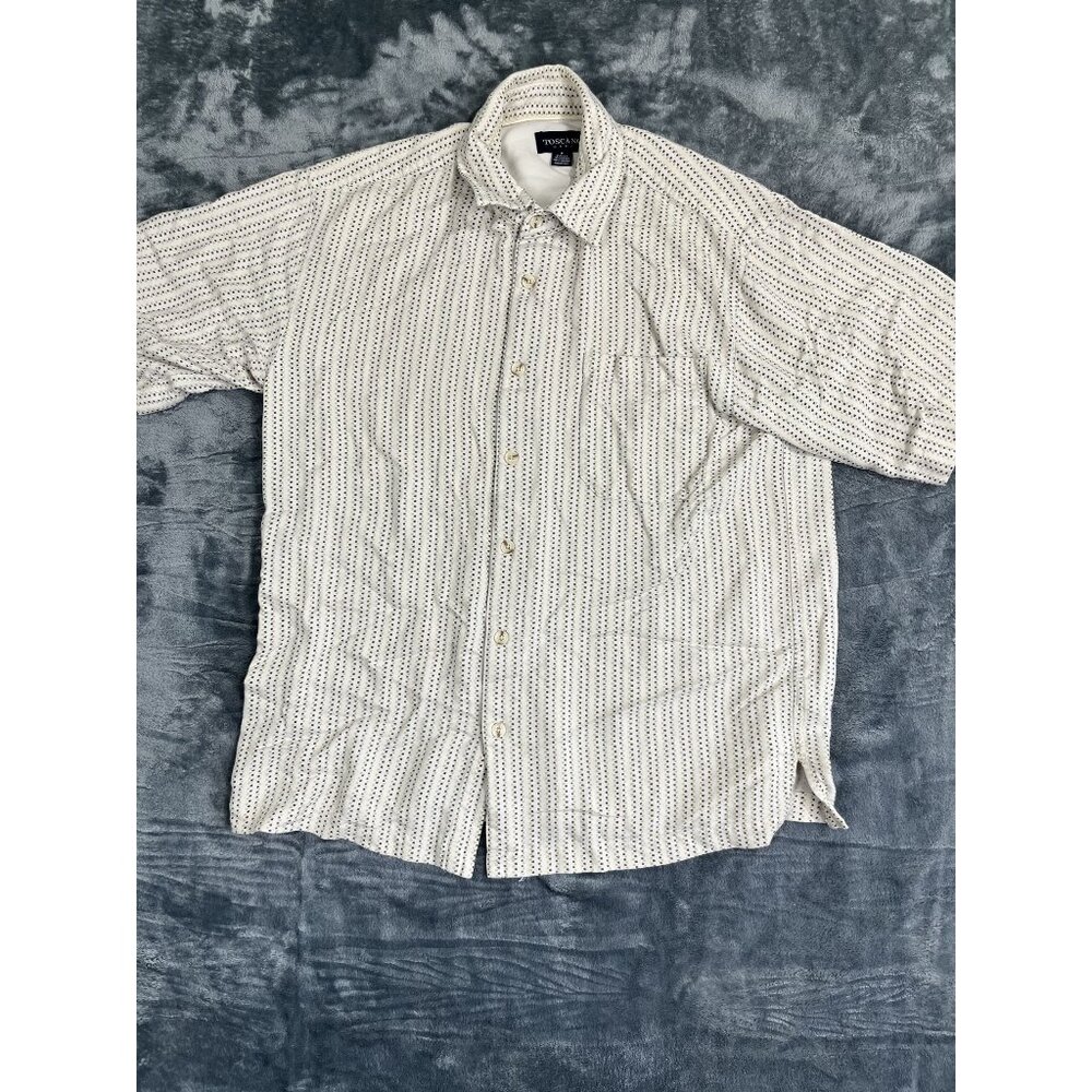 Toscano Blue Mens Short Sleeve Button-Up Shirt Size M Silk Blend Beige